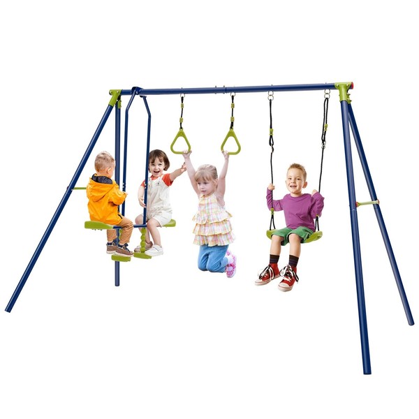 3-In-1-Kinderschaukel Mit Schaukel Wippe Und Turnringe Schaukelgestell-image