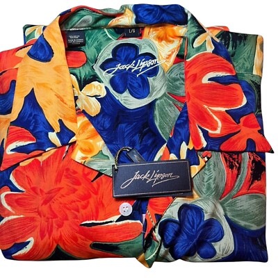 JACK LIPSON - Abstract Floral ColorfulHawaiian Aloha Mens L Shirt Sz L NWT