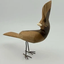 Hand Carved Wood Roadrunner Bird Southwest Bone Beak Wire Legs 1960s Vintage