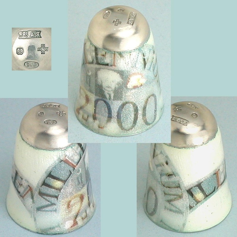 Vintage Enameled Sterling Silver Millennium Thimble * English * Circa 2000