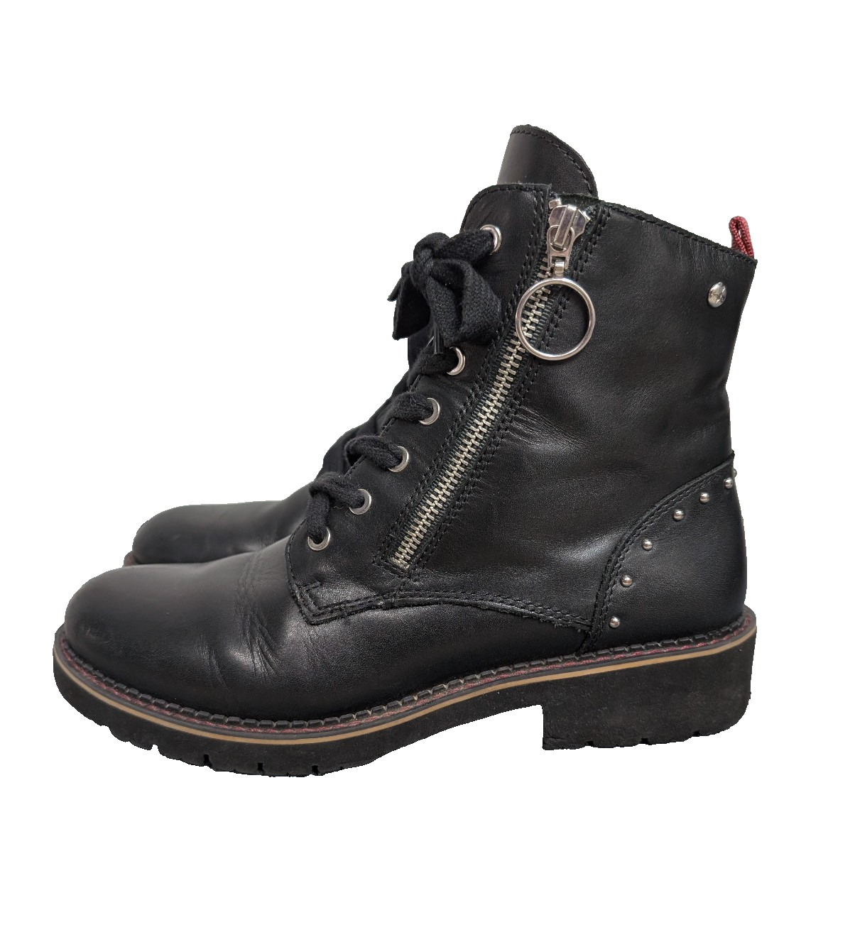 Pikolinos Vicar Boots Womens EU39 US8.5 Moto Biker Leather Black Studded Combat