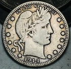 1914 D Barber Quarter 25C Liberty Head Choice 90% Silver US Coin CC28762