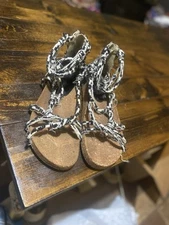 Free people SANDALS ROPE REDLAND Footbed women’s SZ~10 / 40 Zip STYLE Blk/White