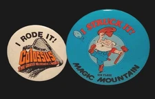 MAGIC MOUNTAIN VTG Button Pin Set COLOSSUS I RODE IT and I STRUCK IT! Gold Miner