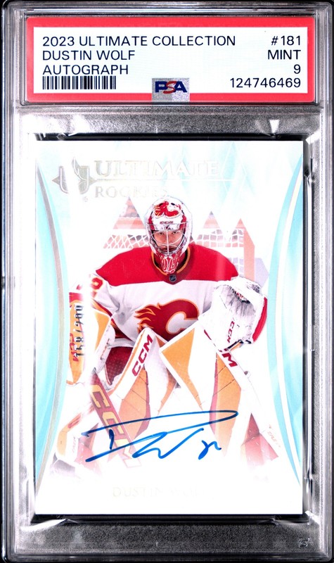 2023 Upper Deck Ultimate Collection #181 Dustin Wolf Rookie Auto /299 PSA 9