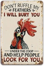 Funny Chicken Sign - Tin Sign Decor for Home, Chicken Coop, Farm - 8 x 12 Inch 