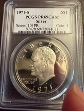 1971-S $1 Eisenhower Proof Silver Dollar PCGS PR69 OBH CAM Cameo Blast White Ike