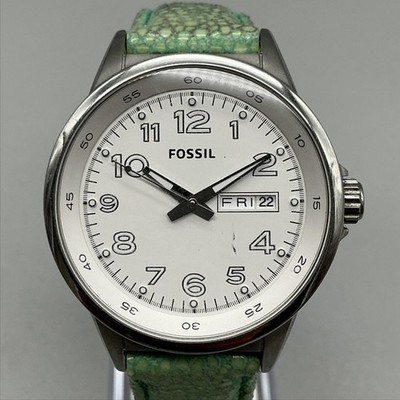 Fossil Maddox Women Watch 38mm White Dial Green Leather BQ1622 100M New Battery
