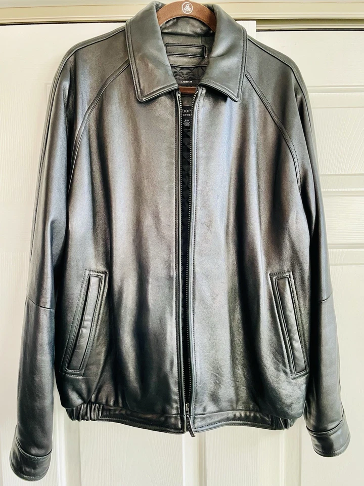 Chaqueta de cuero de piel de cordero negra Claiborne Outerwear para hombre talla mediana Foto 2 de 4