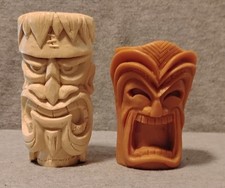 SIGNED CARVED RESIN FRANKENSTEIN TIKI & ANGRY TIKI GOD FIGURES - GEARSHIFT KNOBS