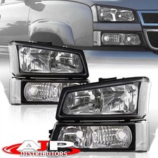 4pc Black Headlights Bumper Lamps For 2003-2006 Chevy Silverado 1500 2500 3500