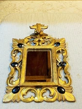 SUPER Vintage Carved Gold Giltwood Wall Mirror Rococo Florentine JEWELS 11? x 8"