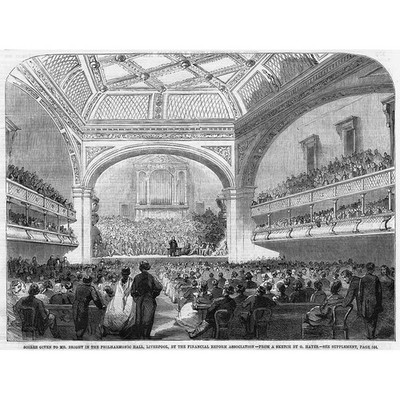 LIVERPOOL Soiree to Mr Bright at the Philharmonic Hall - Antique Print 1859