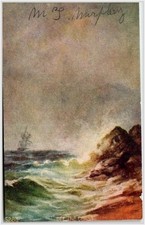 1910s Chromo Postcard Sailing Ship OFF THE COAST M.J. Murphy Morgan County Ohio