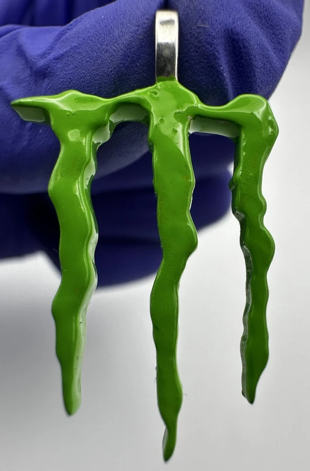 925 Sterling Silver Custom 3D Printed Enamel Monster Energy Logo Pendant | W002 - Image 2 of 4