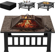 Outdoor Fire Pit, 32 Inch Firepit Table Metal Outdoor Fireplaces with Waterproof