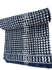 Blue Indigo Indian Handmade Cotton Kantha Quilt Block Print King Size Bedspread