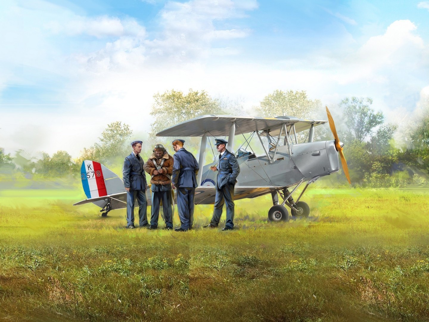ICM 1:32 DH. 82A Tiger Moth Aircraft with WWII RAF Cadets (4 Figures) Plastic...