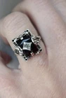 Vintage Sterling Silver Onyx Ring Art Deco ring with diamond. size 6