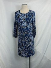 Apt 9 Sz Petite PL Shift Dress Blue Paisley Print 3/4 Sleeves Round Neck