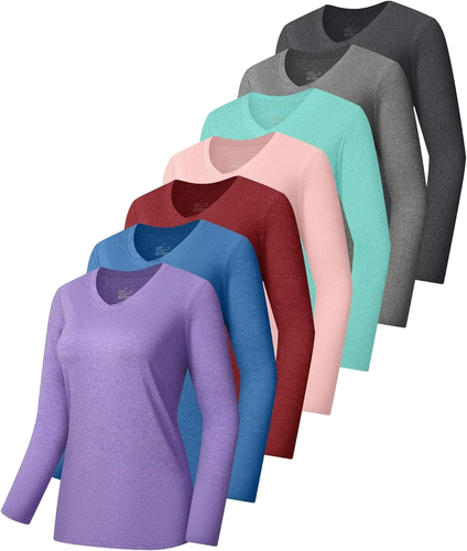 7 Pack Womens Long Sleeve Athletic Shirts UV Sun Protection UPF 50+ Quick Dry Wo