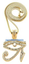Eye Of Ra Crystal Rhinestone Pendant 24 Inch Box Link Necklace Egyptian Horus