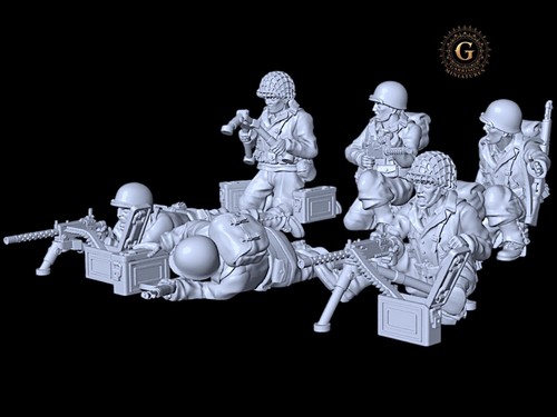 WW2 US Infantry .30 Cal. MG Teams X6 Figures 28mm 1/56 ideal Bolt Action wargame - Picture 5 of 7