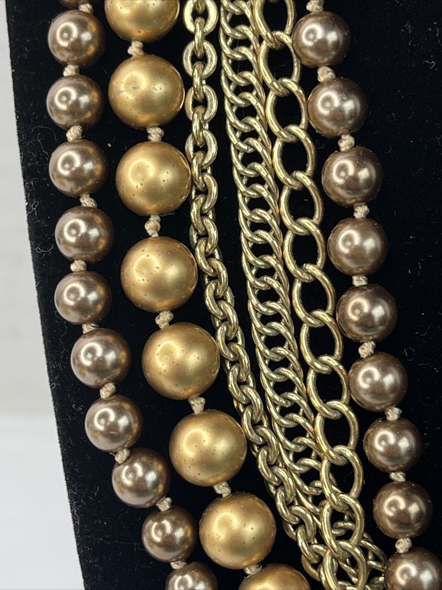 Vintage Signed Carolee Gold Tone Faux Golden Brown Pearl 6  display picture 2