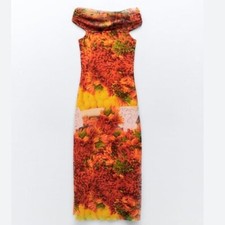NWOT ZARA BLOGGERS FAV ALL OVER PRINT MIDI / MAXI DRESS  Rare Medium  Fruit