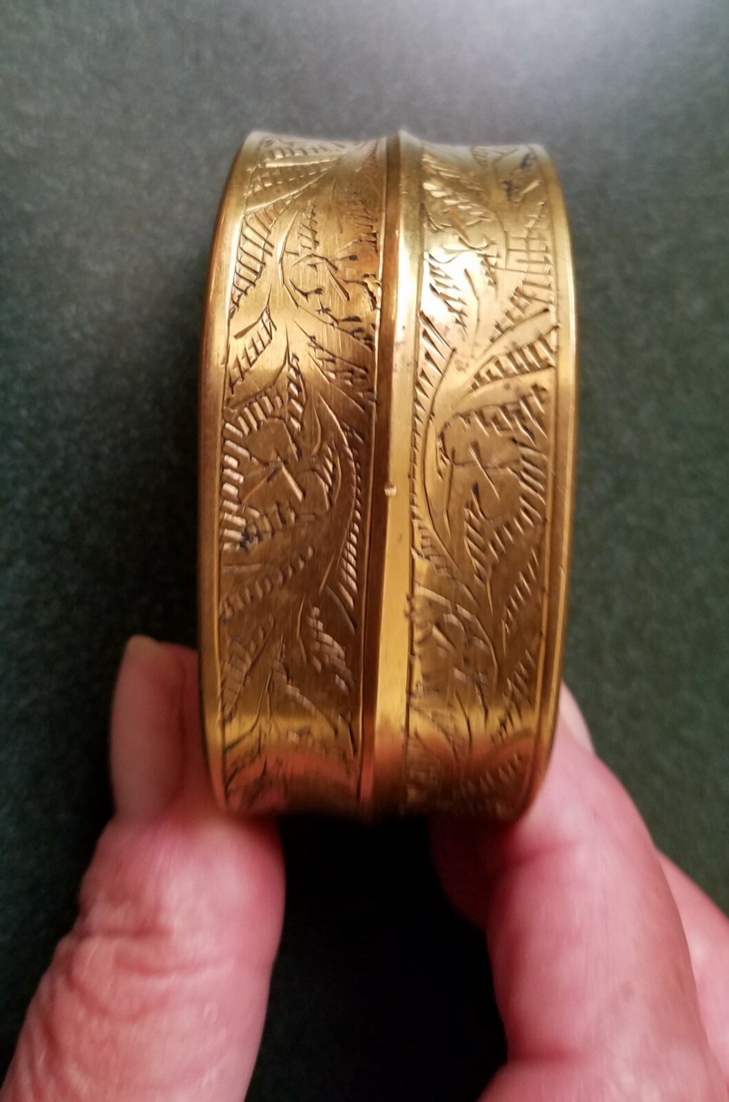 Vintage Solid Brass Engraved Cuff Bracelet India - image 1