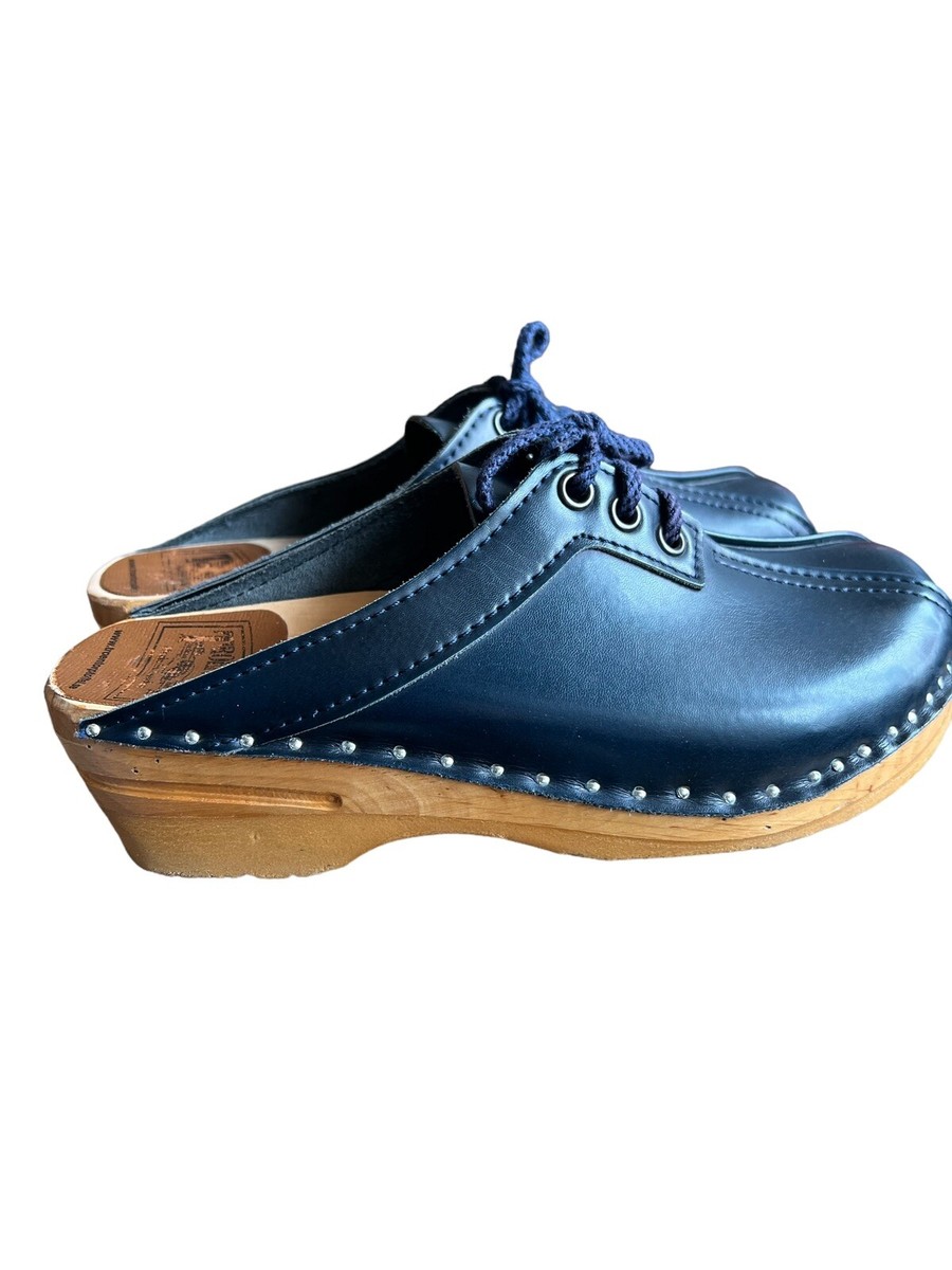Troentorp Swedish Audubon Blue Wooden Clog Size 36 Lace Up US