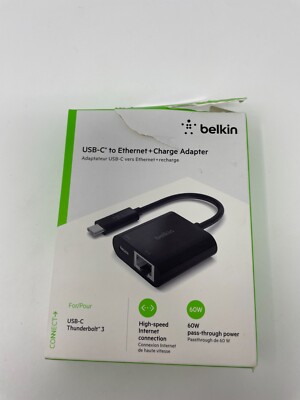 Belkin USB-C to Ethernet + Charge Adapter for Macbook Laptop up to 60W charging