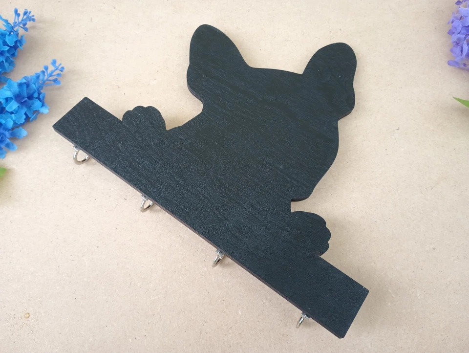 French Bulldog Peeking Key Ring Holder, Leash Holder, Wooden Key Ring Holder,... - Image 3 of 4