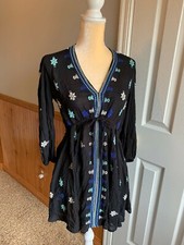 NEW! Free People Dress Boho Black Embroidered Tunic Top Dress Sz Small S