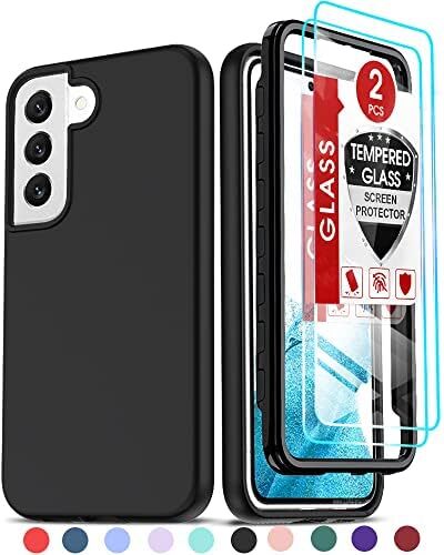 for Samsung Galaxy S22 5G Case, S22 Case with [2 x Tempered Glass Screen Protect