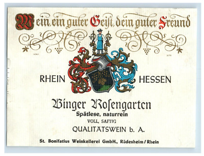 Vintage Binger Rofengarten Wein Ein Guter German Wine Label S77E