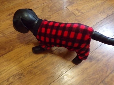 pet dog pajamas, fleece, buffalo plaid, red&black, Small*(read size details) - Image 1 of 4