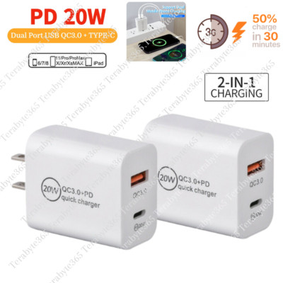 1-2Pack 20W PD USB C QC 3.0 Fast Wall Charger Universal Adapter For iPhone 14/13