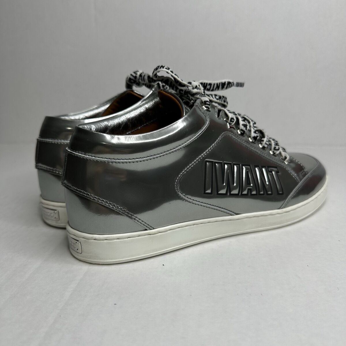 Jimmy Choo “I want Choo” Miami Logo Liquid Metallic Lace Up Jimmy Choo “I want Choo” Miami Logo Liquid Metallic Lace Up