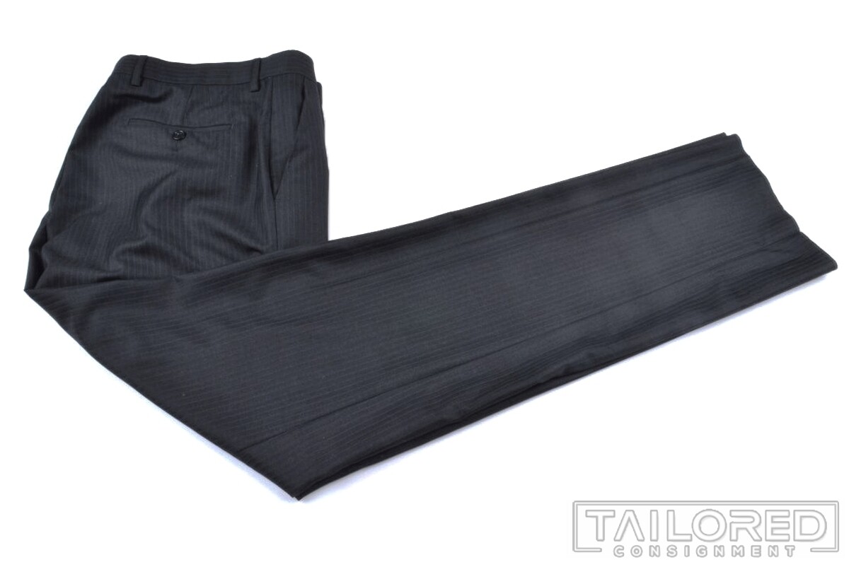 Pantaloni pantaloni YVES SAINT LAURENT YSL grigi a righe in lana senza orli piatti davanti 38