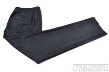 YVES SAINT LAURENT YSL Gray Striped Wool Unhemmed Flat Front Pants Trousers - 38