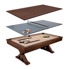 3 in 1 Espresso Game Table - Pool Table w Dining Table Top  Ping Pong Table