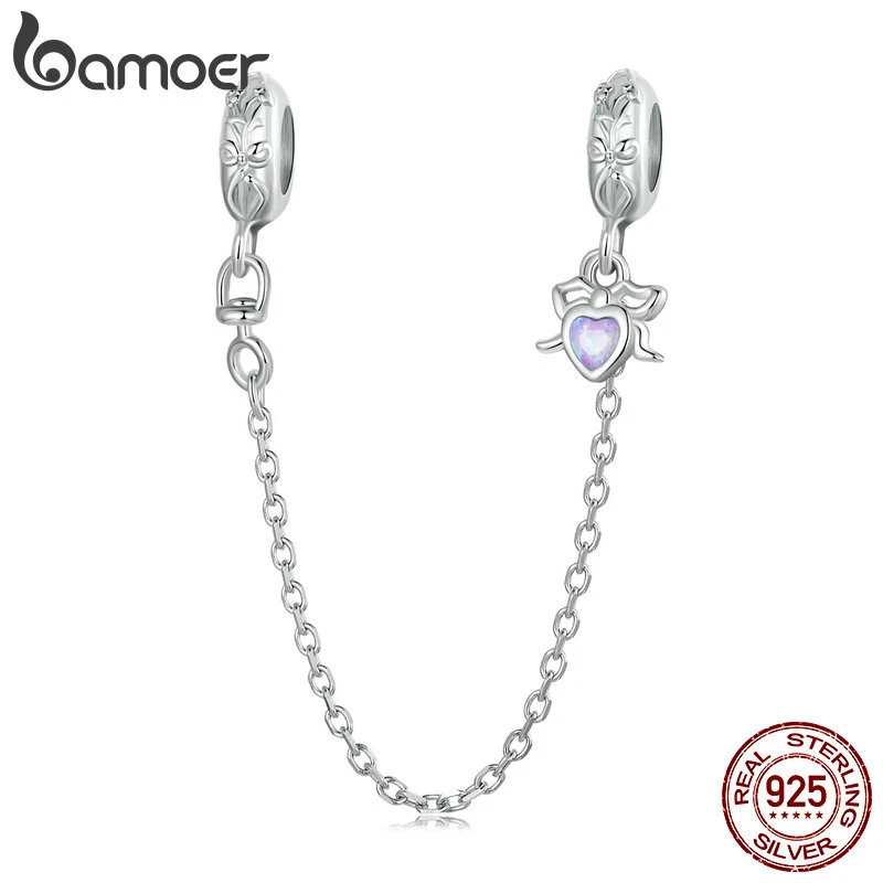VALENTINO Bamoer Moda Argento 925 Fiocco Catena di Sicurezza Charm Fit Bracciale Regali Gioielli