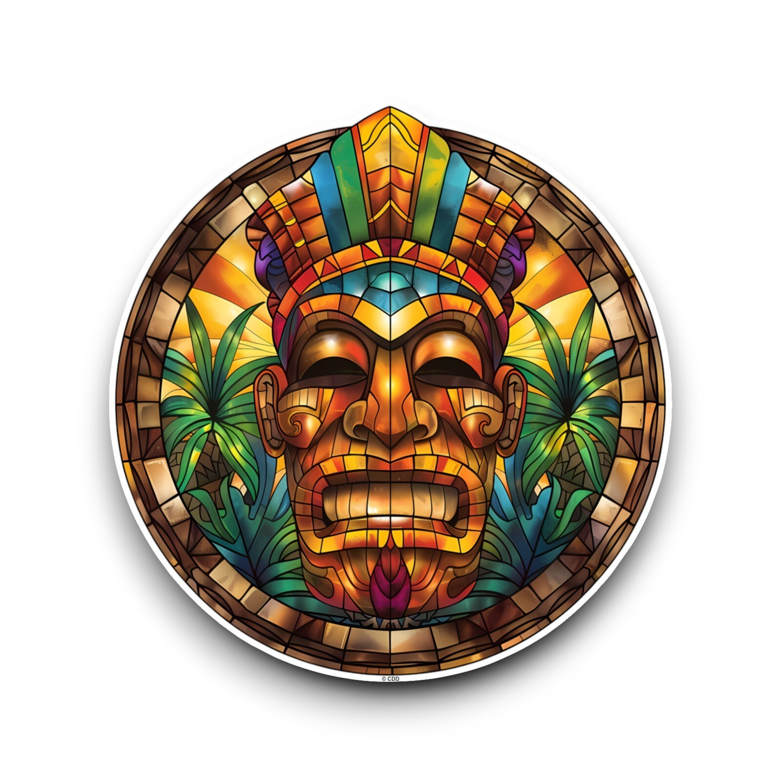 Hawaiian Tiki Mask Stained Glass Design Opaque Vinyl Sticker Decal ...