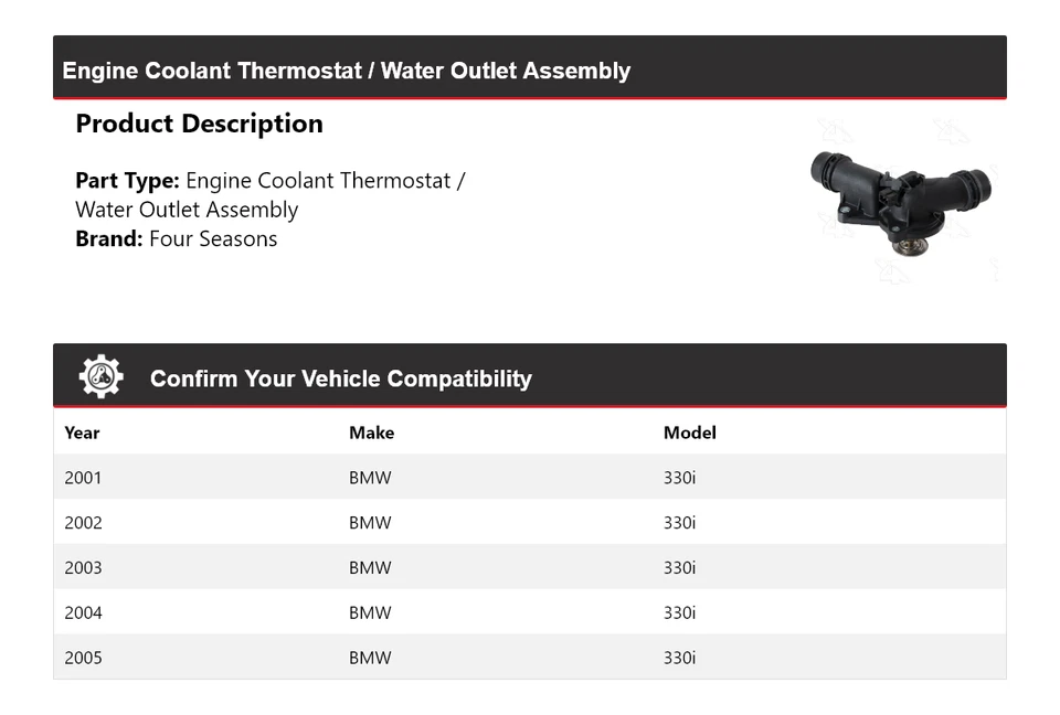 Термостат охлаждающей жидкости/выпуск воды в сборе для двигателя BMW 330i 2001-2005 годов выпуска 4 сезона - Изображение 2 из 4