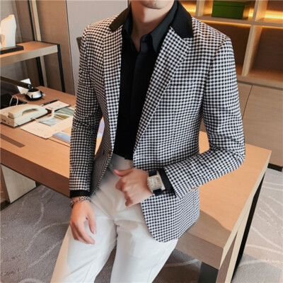 Dress Shirt Black And White Check Blazer Mens Black And White