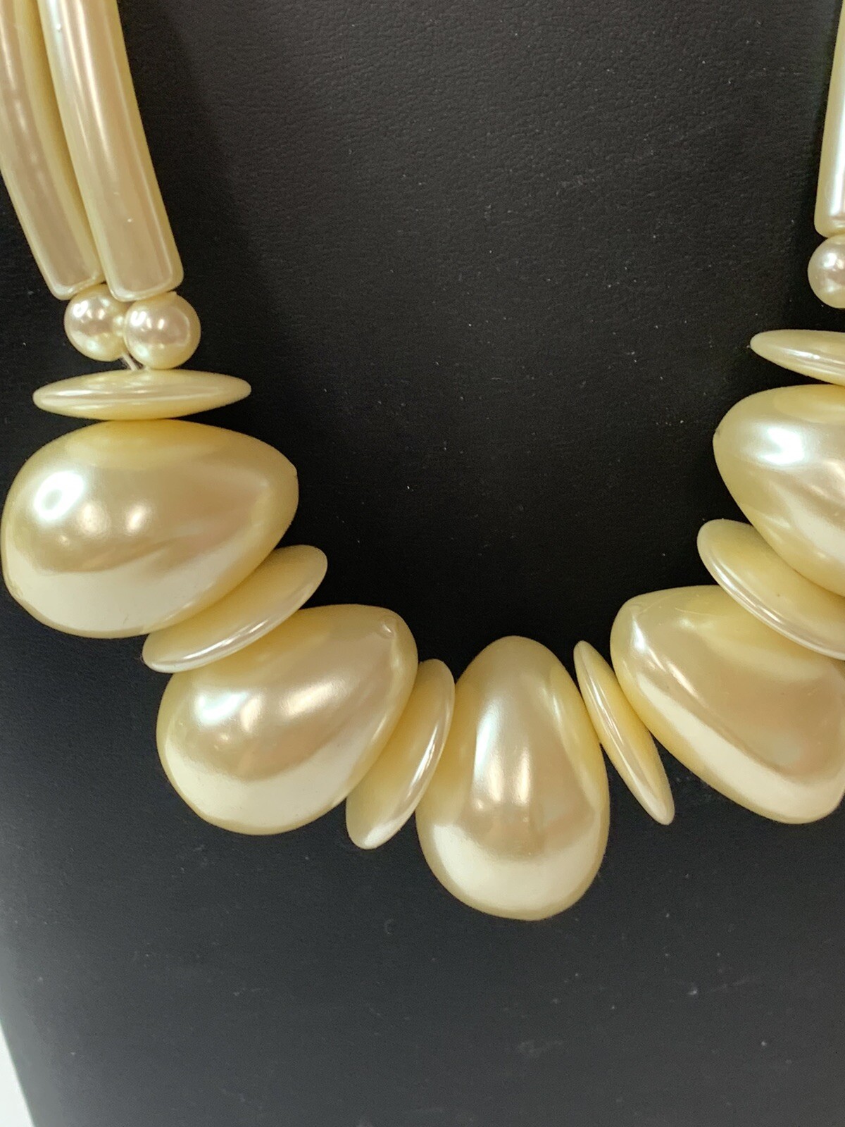 White Beaded Statement Large Necklace - image 2