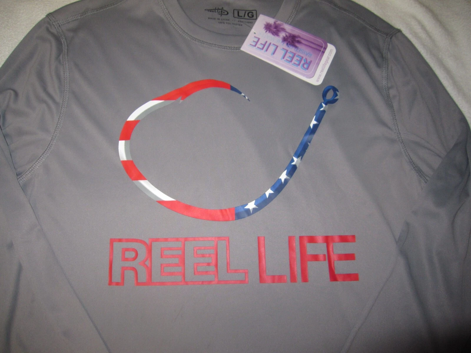 REEL LIFE NWT Fishing USA 4th July UV Sun Wicking LS Shirt Tee Mens Sz Large L