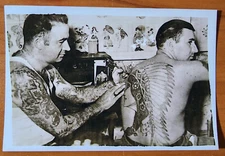 Bernard Kobel Traditional Tattoo Photo B&W Vintage Tattooed Man, Back, Native