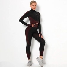 Women Sleeve Yoga Long Set Zipper Top Sport Suit Bra Workout Clothes Gym Fitness